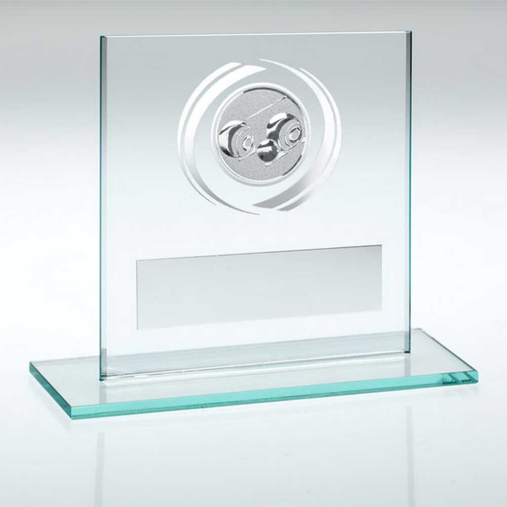 JADE/SILVER GLASS WITH LAWN BOWLS INSERT AND PLATE - 3.25in