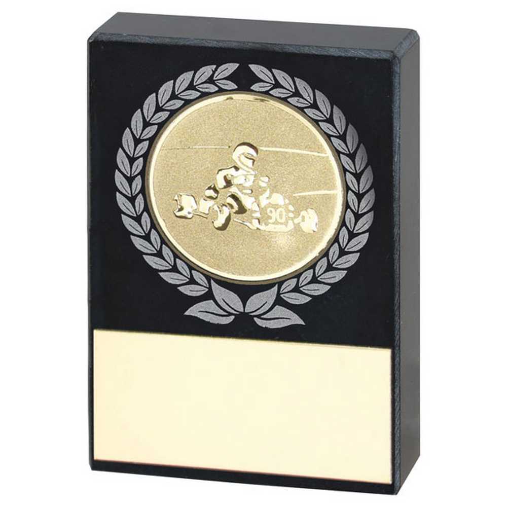BLACK MARBLE WITH SILV/GOLD WREATH, MOTOR SPORT INSERT AND PLATE - 3.5x2.25in