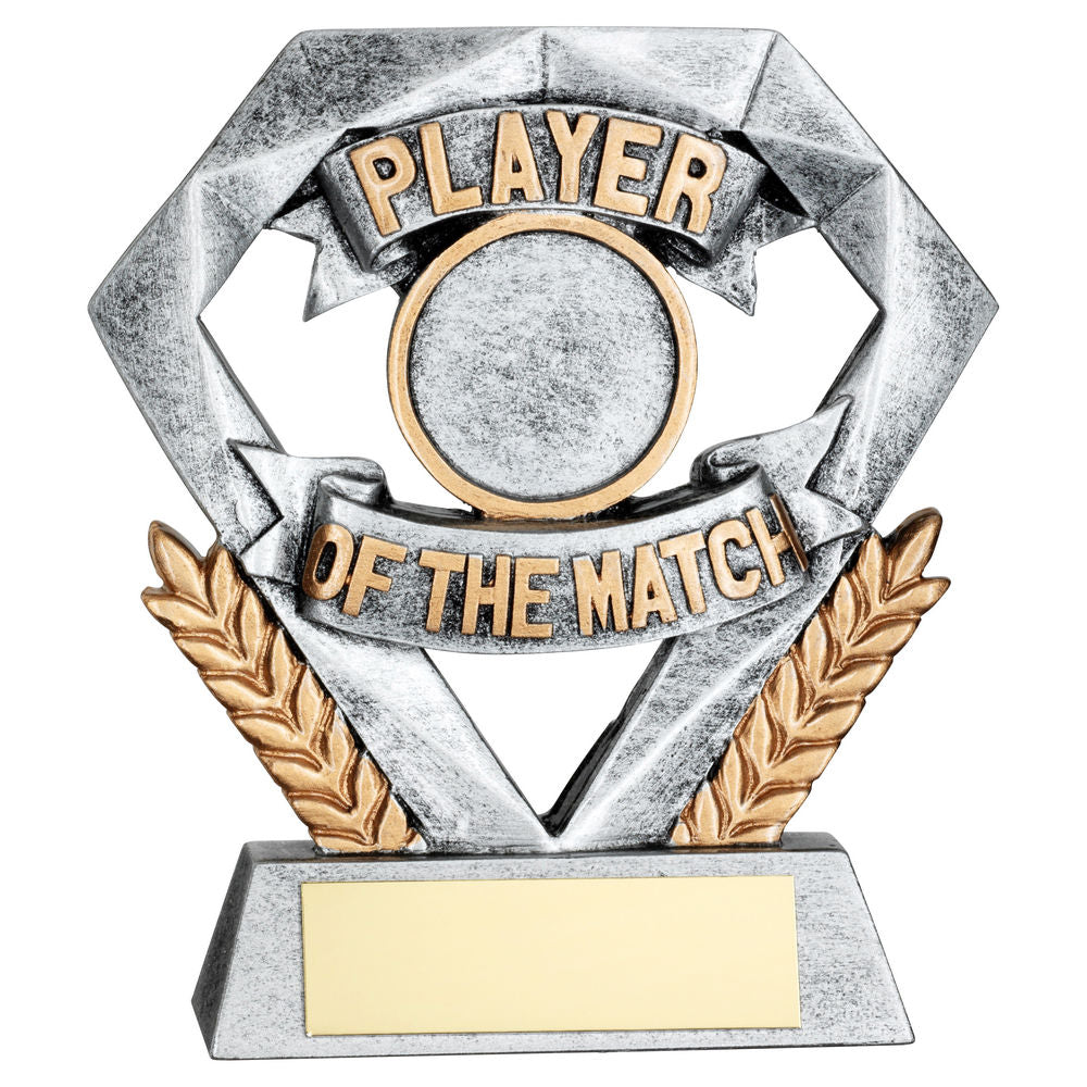 PEW/GOLD PLAYER OF THE MATCH MINI DIAMOND WITH PLATE (1in CEN) - 4in