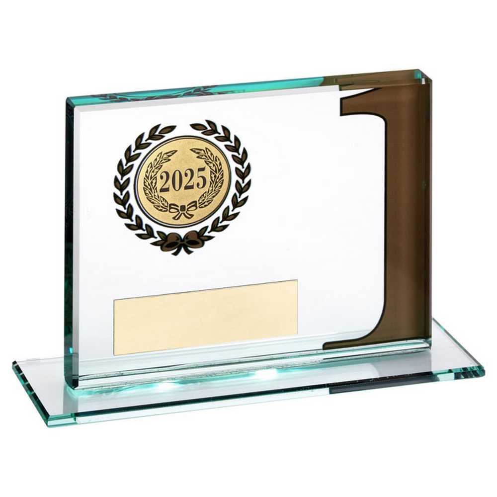 JADE GLASS PLAQUE WITH NUMBER AND PLATE (1in CENTRE) GOLD 1ST - 3.25 x 4in