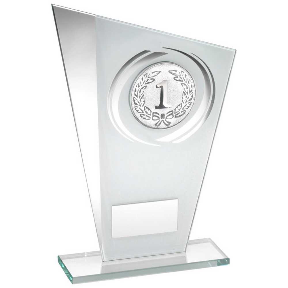 WHITE/SILVER PRINTED GLASS PLAQUE WITH WREATH WITH PLATE - (1in CENTRE) 6.5in