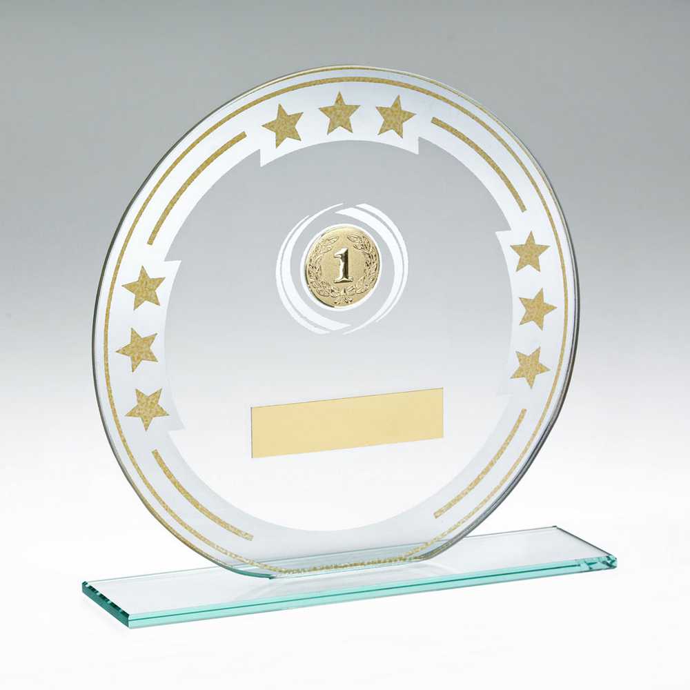 JADE ROUND GLASS WITH SILVER/GOLD DETAIL AND PLATE (1in CENTRE) - 6.25in