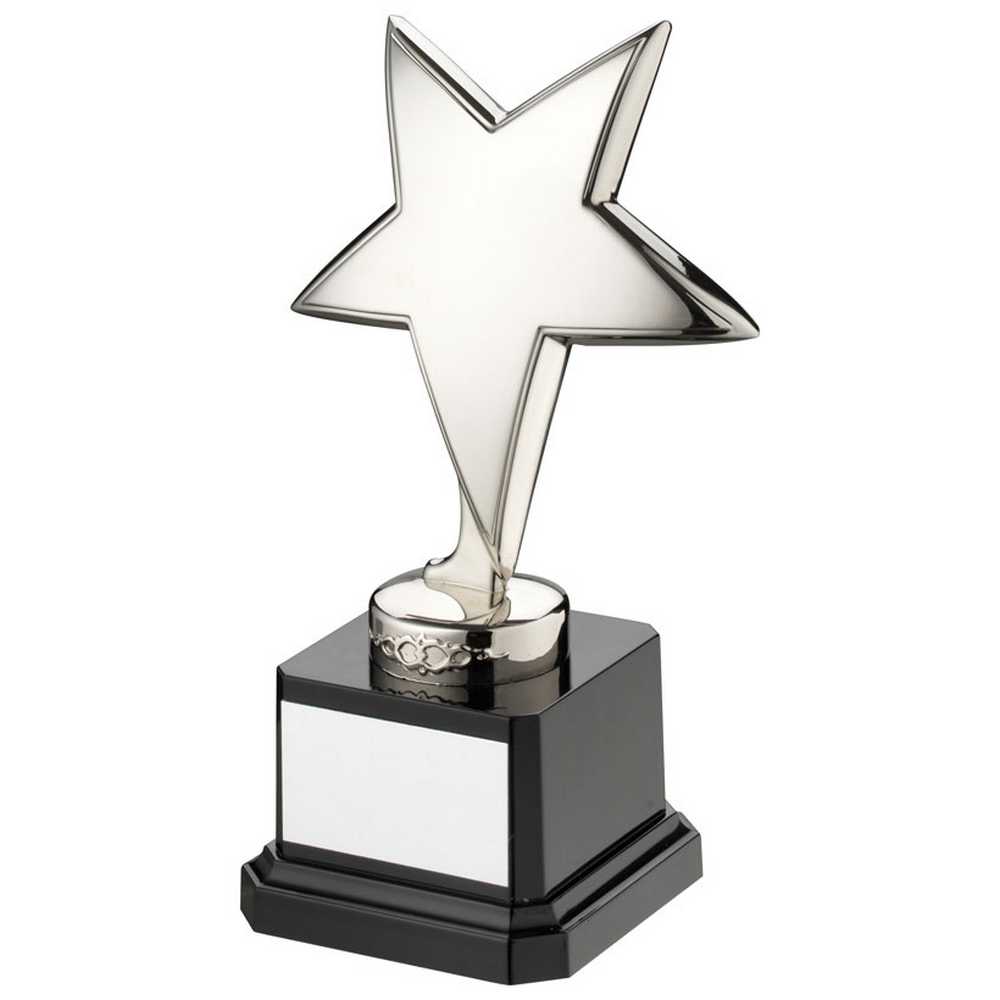 SILVER METAL STAR ON BLACK PLASTIC BASE ASSEMBLED TROPHY - 6.25in