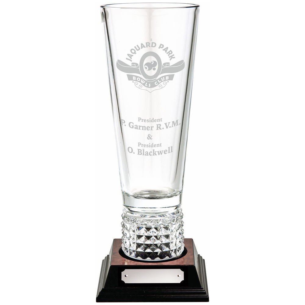 Contemporary Crystal Vase on Wood Base 490mm