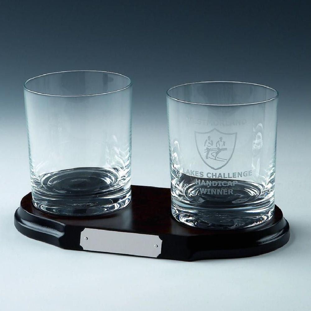 Two Spirit Glasses on Wood Stand 110mm