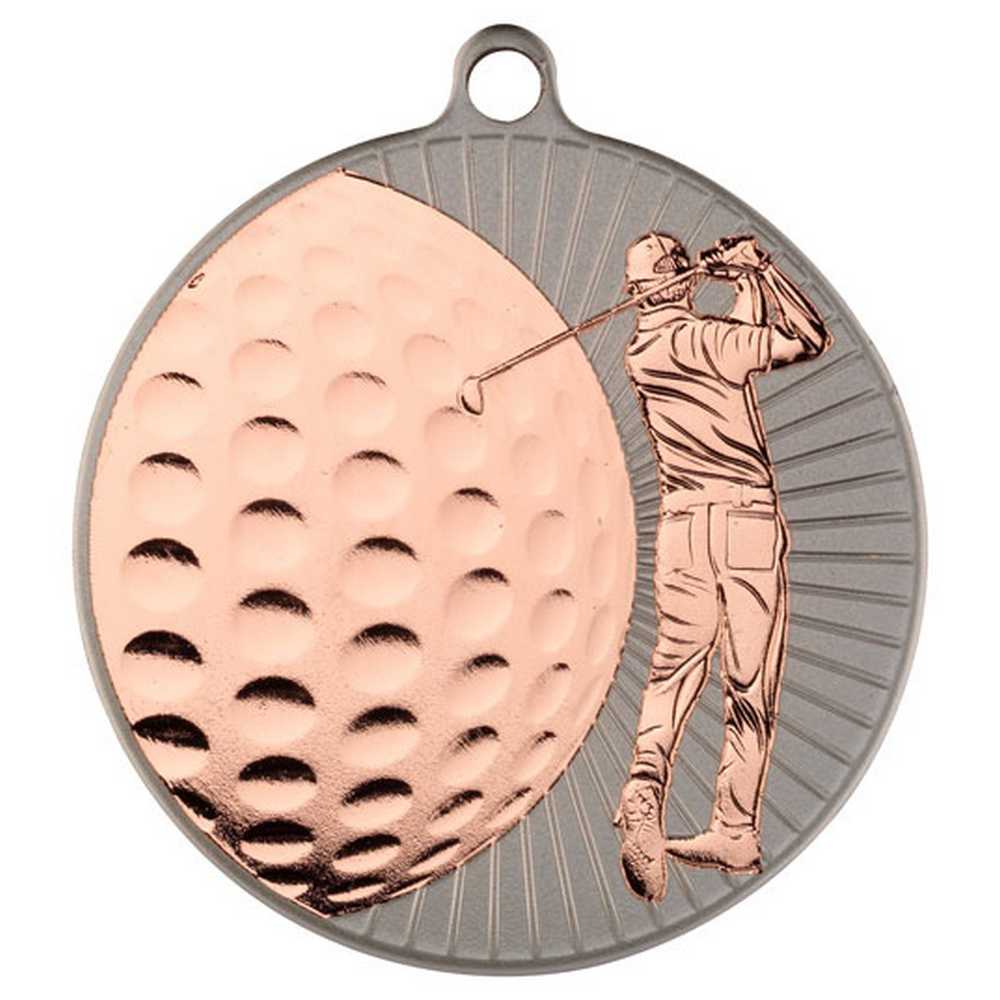 GOLF TWO COLOUR MEDAL MATT SILVER/BRONZE - 2.75in