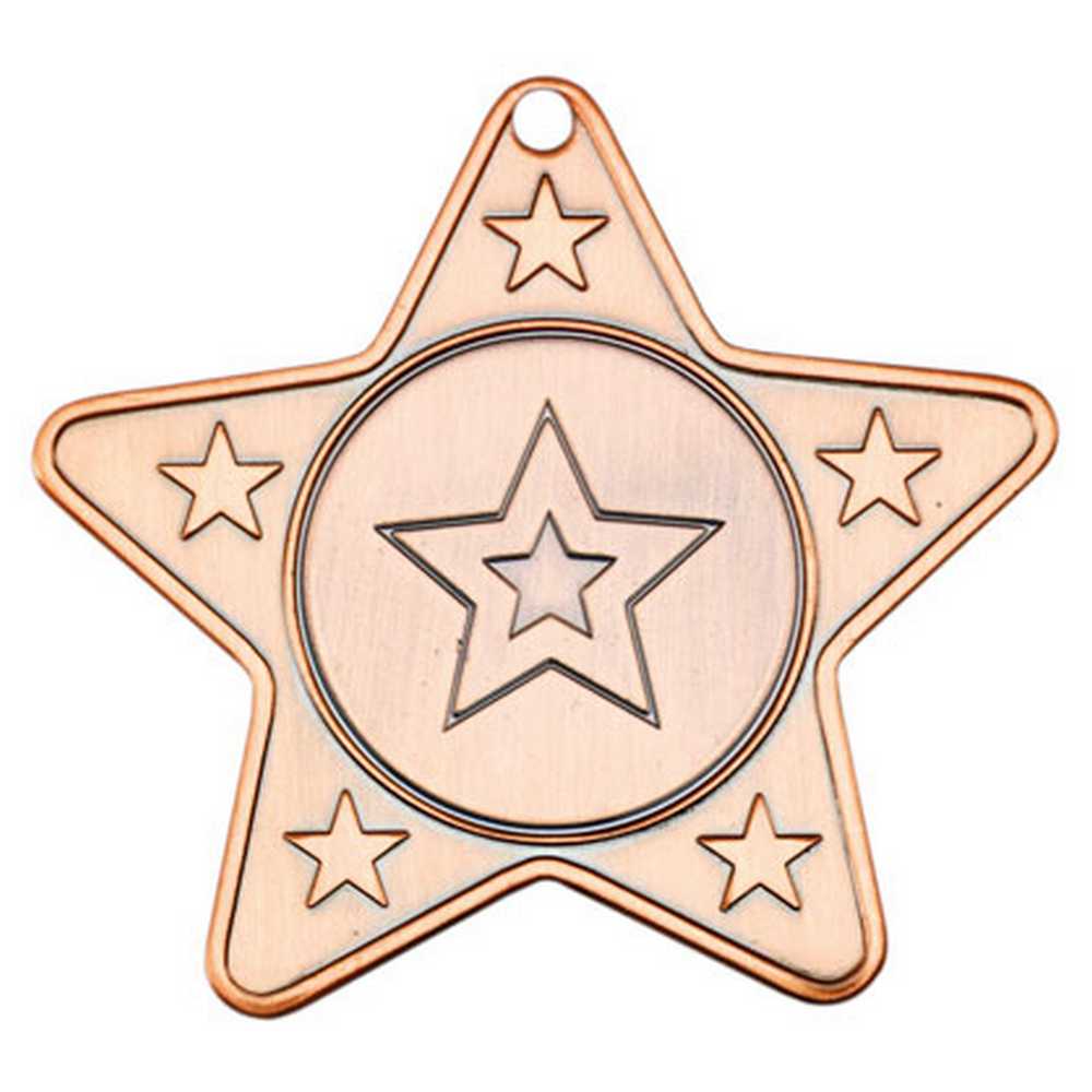 STAR SHAPED MEDAL WITH 5 MINI STARS (1in CENTRE) BRONZE - 2in