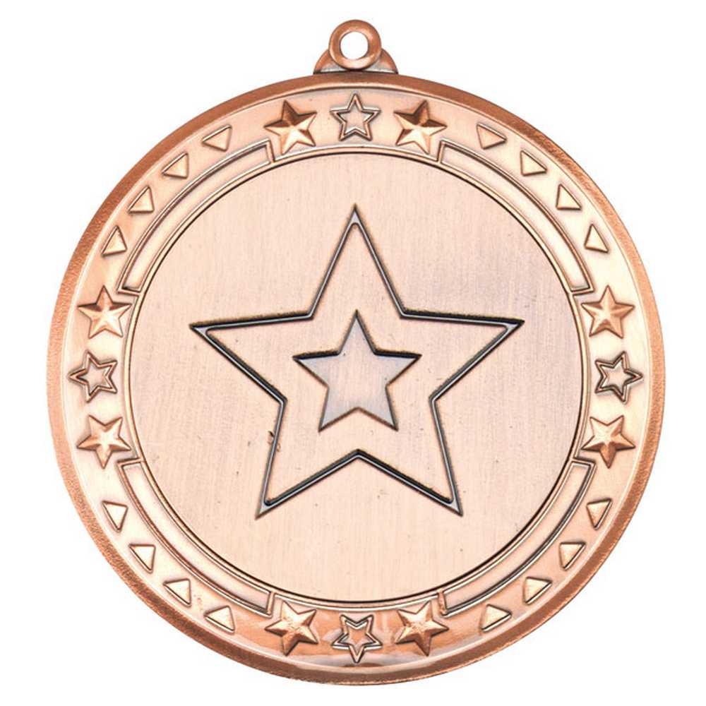 TRI STAR MEDAL (2in CENTRE) BRONZE - 2.75in