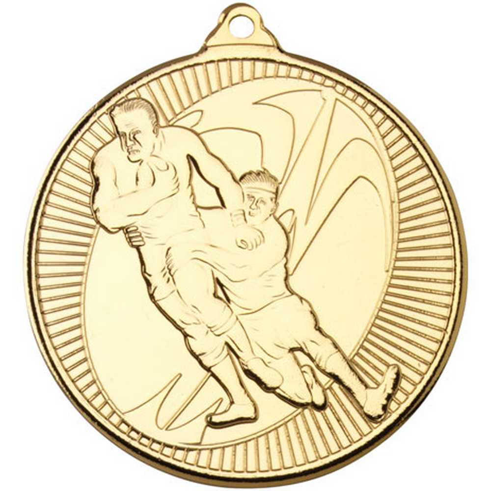 RUGBY 'MULTI LINE' MEDAL GOLD - 2in