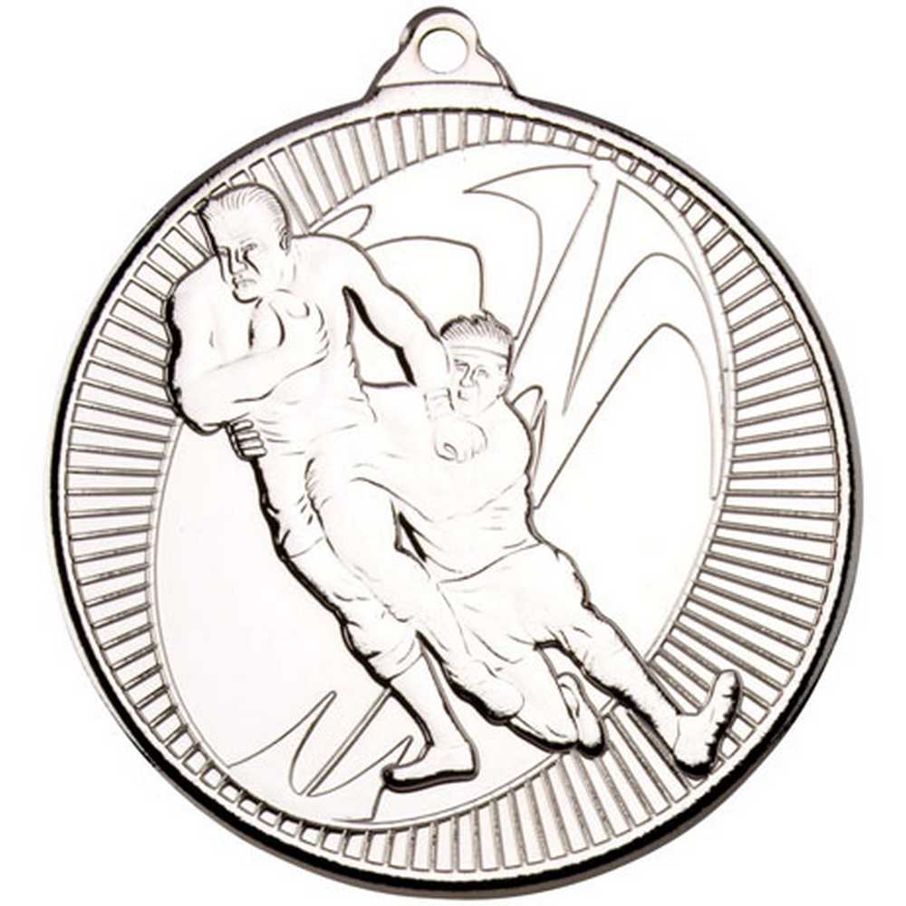 RUGBY 'MULTI LINE' MEDAL SILVER - 2in
