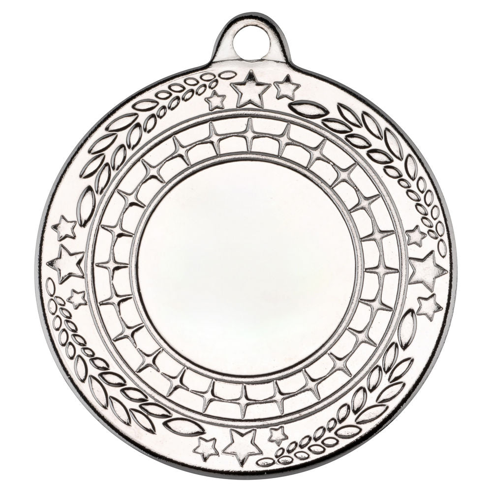 STARS AND LEAF MEDAL (1in CENTRE) SILVER - 2in