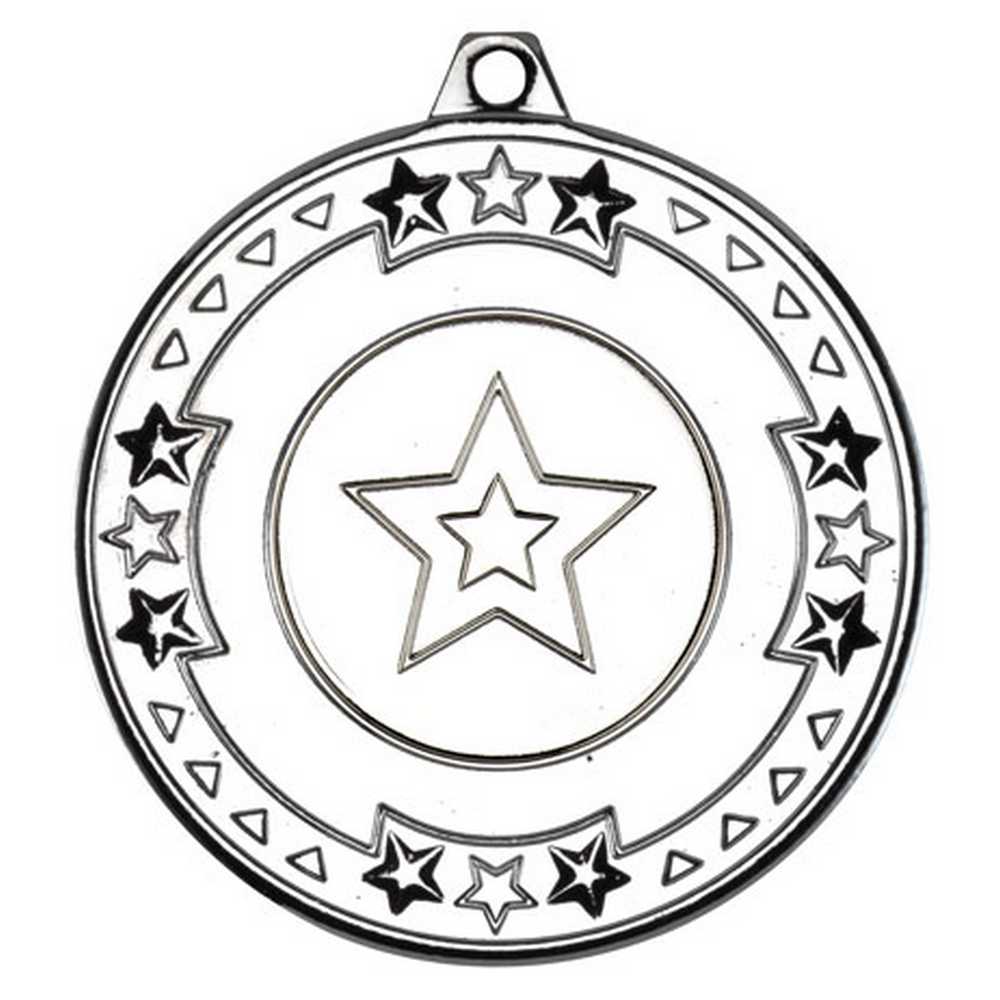 TRI STAR MEDAL (1in CENTRE) SILVER - 2in