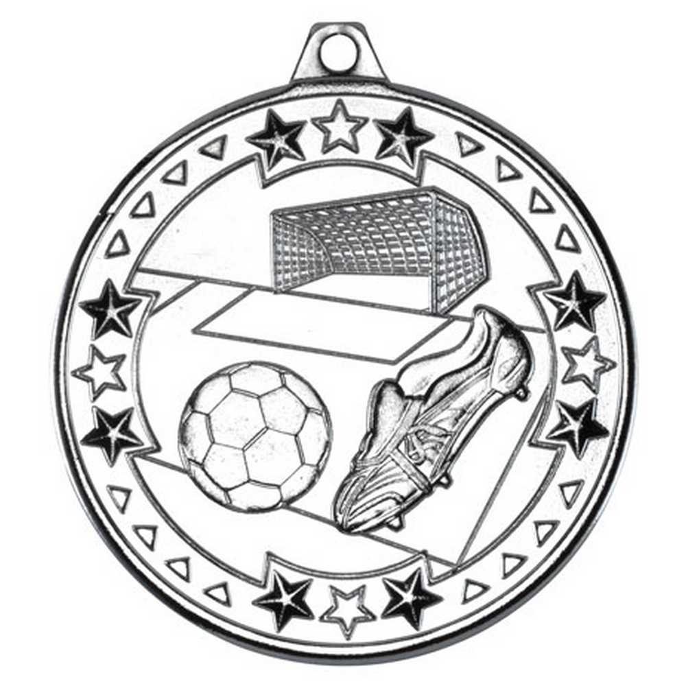 FOOTBALL TRI STAR MEDAL SILVER - 2in