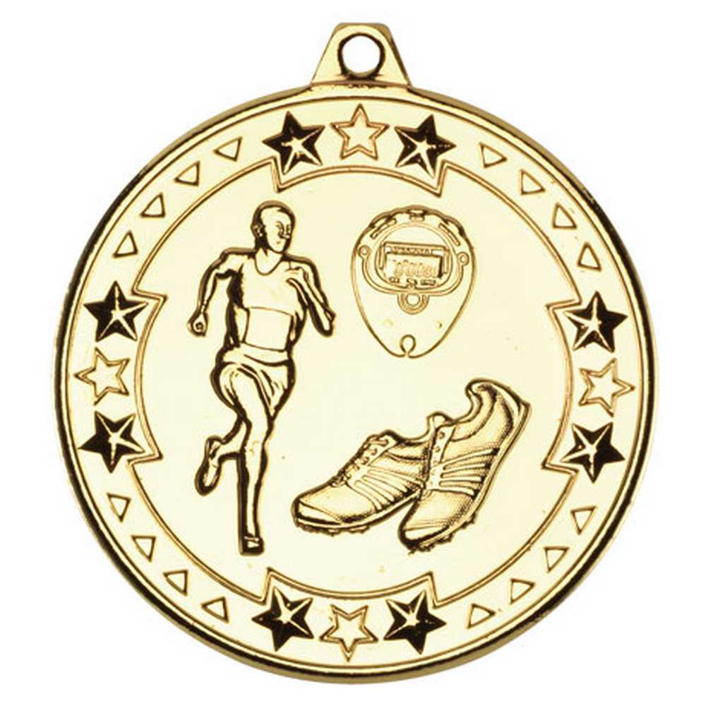 RUNNING TRI STAR MEDAL GOLD - 2in