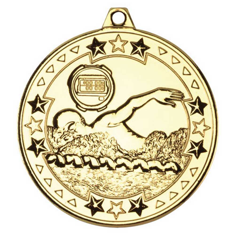 SWIMMING TRI STAR MEDAL GOLD - 2in