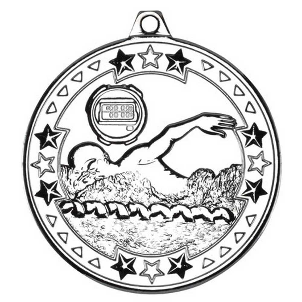 SWIMMING TRI STAR MEDAL SILVER - 2in