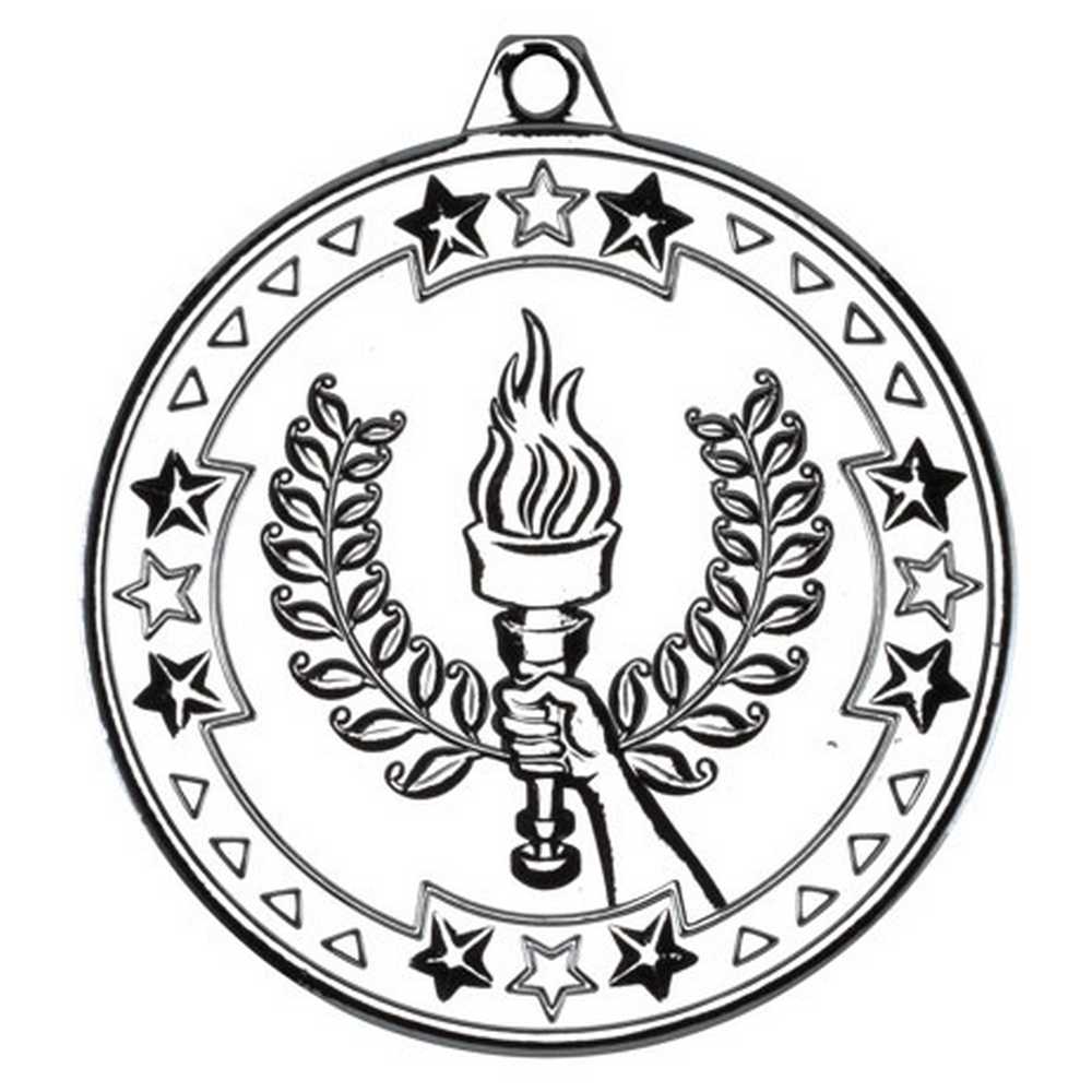 VICTORY TORCH TRI STAR MEDAL - SILVER 2in