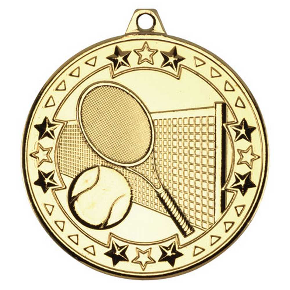 TENNIS TRI STAR MEDAL GOLD - 2in