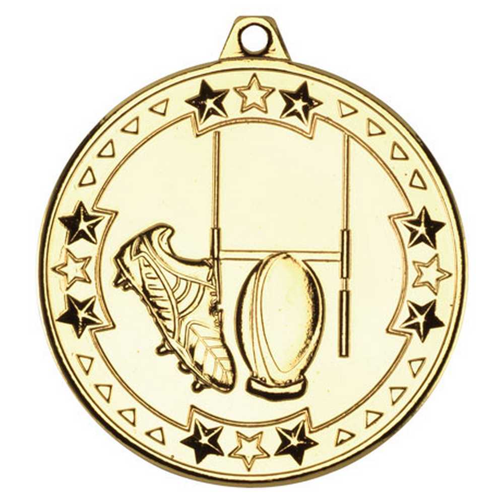 RUGBY TRI STAR MEDAL GOLD - 2in