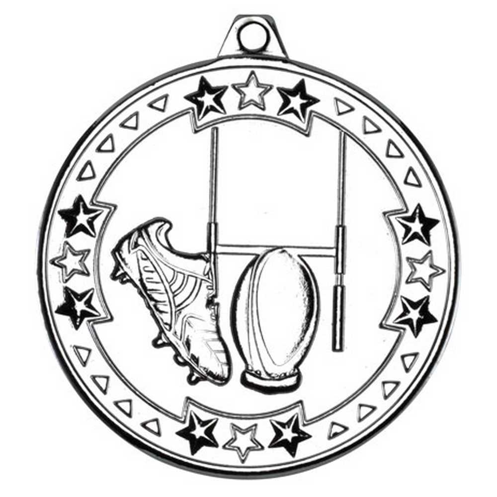 RUGBY TRI STAR MEDAL SILVER - 2in