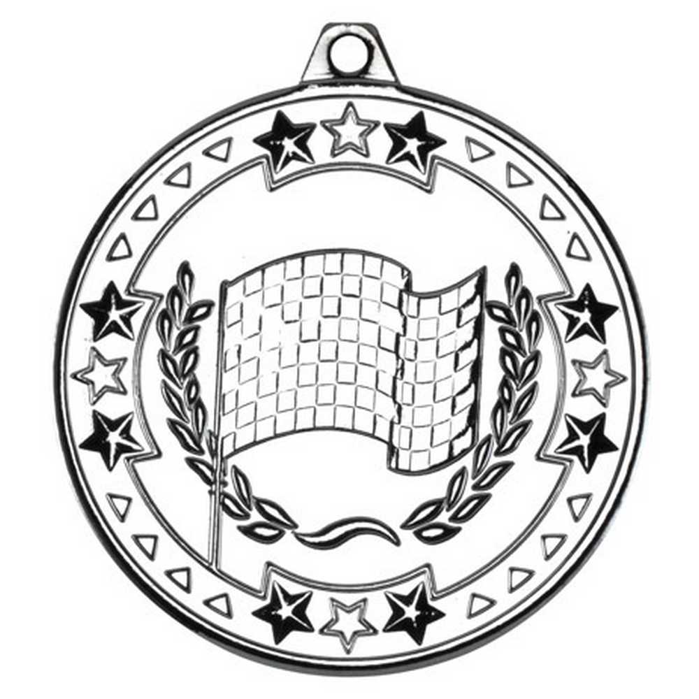 MOTOR SPORT TRI STAR MEDAL SILVER - 2in