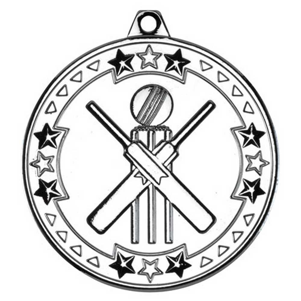 CRICKET TRI STAR MEDAL SILVER - 2in