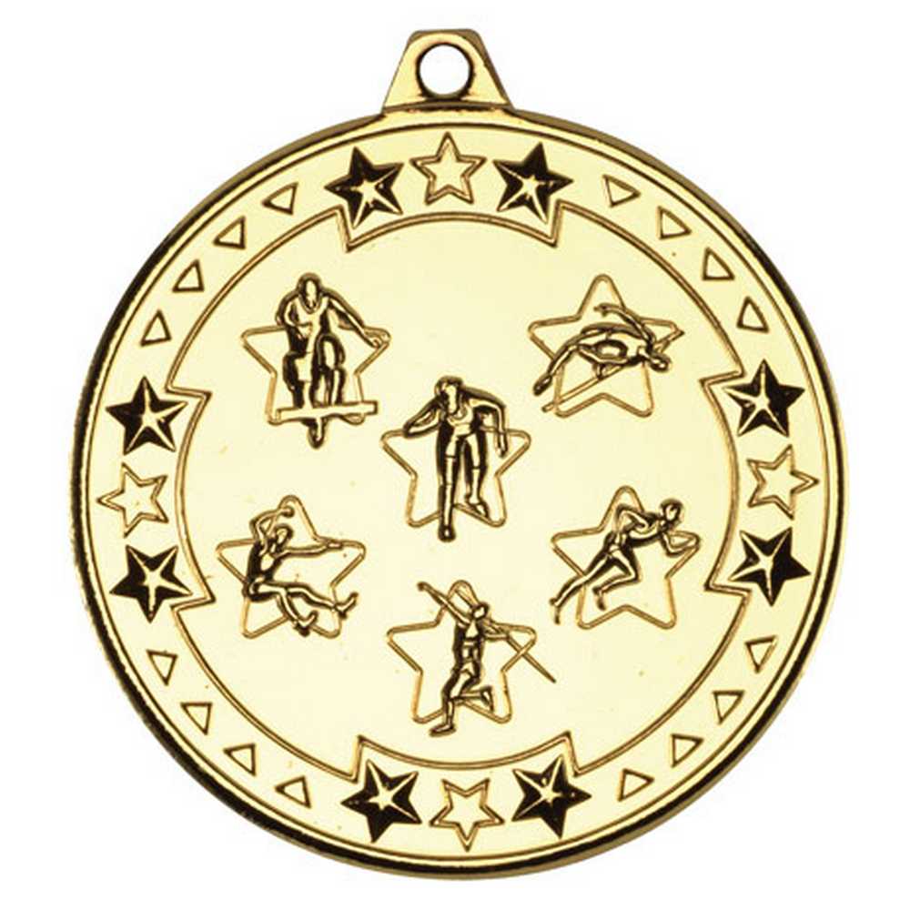 MULTI ATHLETICS TRI STAR MEDAL GOLD - 2in