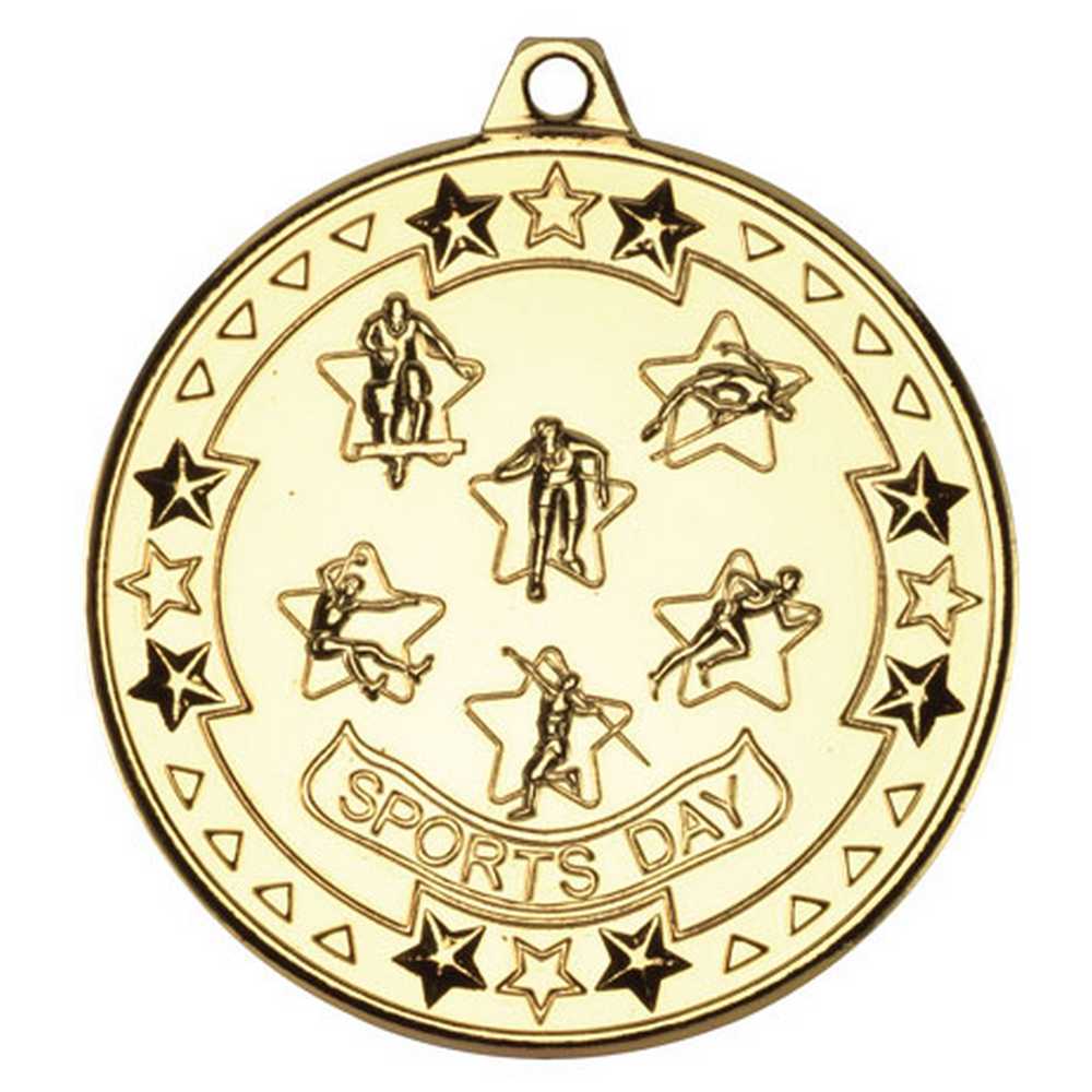 SPORTS DAY TRI STAR MEDAL GOLD - 2in