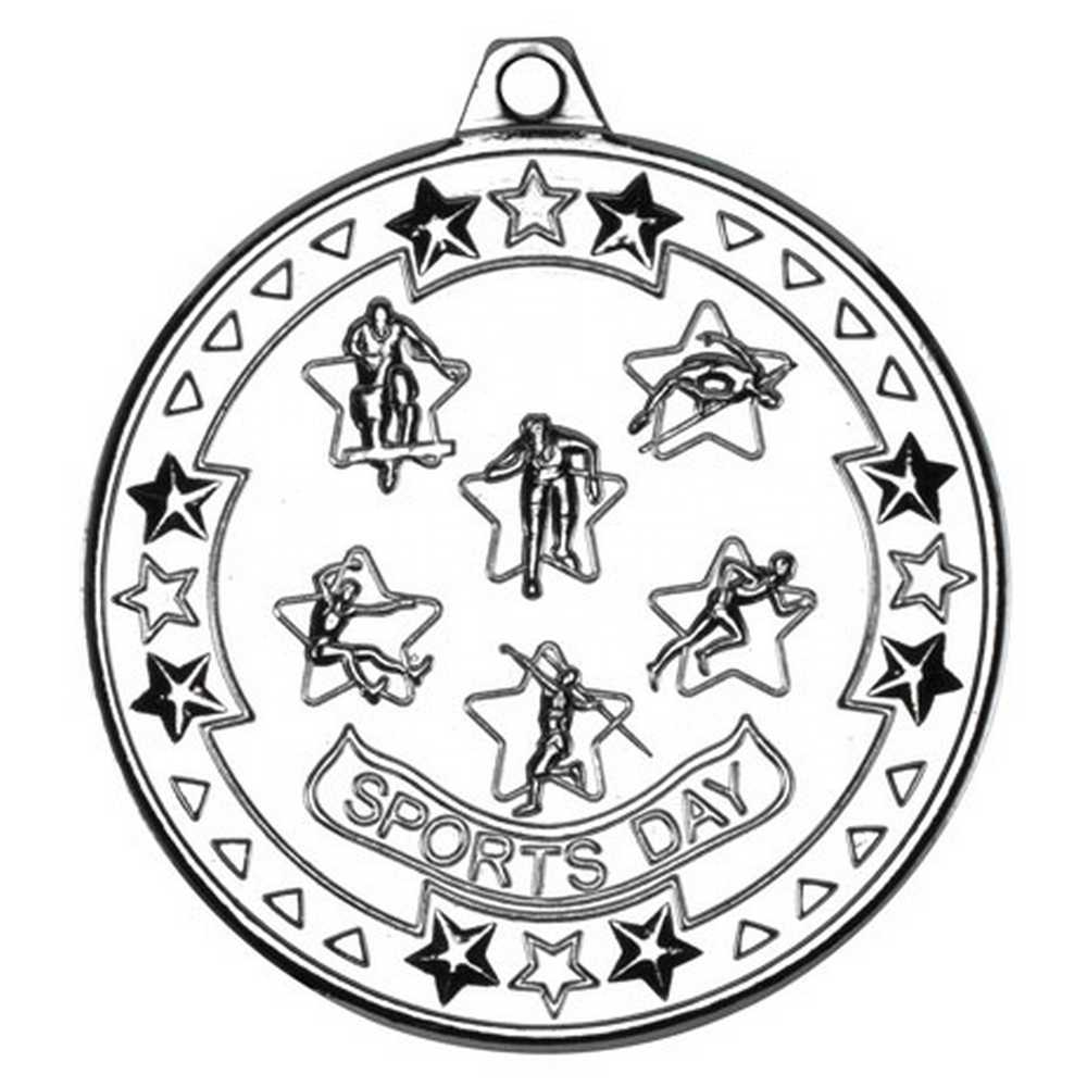 SPORTS DAY TRI STAR MEDAL SILVER - 2in