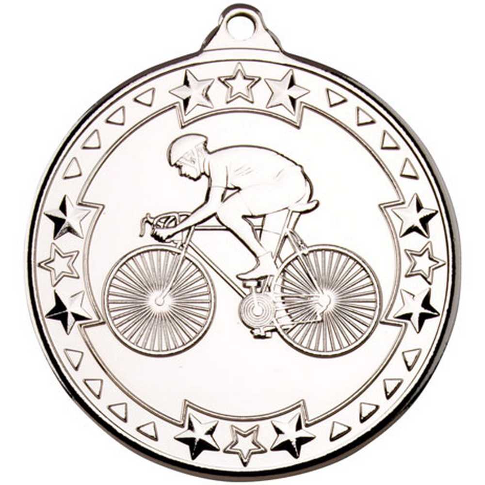 CYCLING TRI STAR MEDAL SILVER - 2in