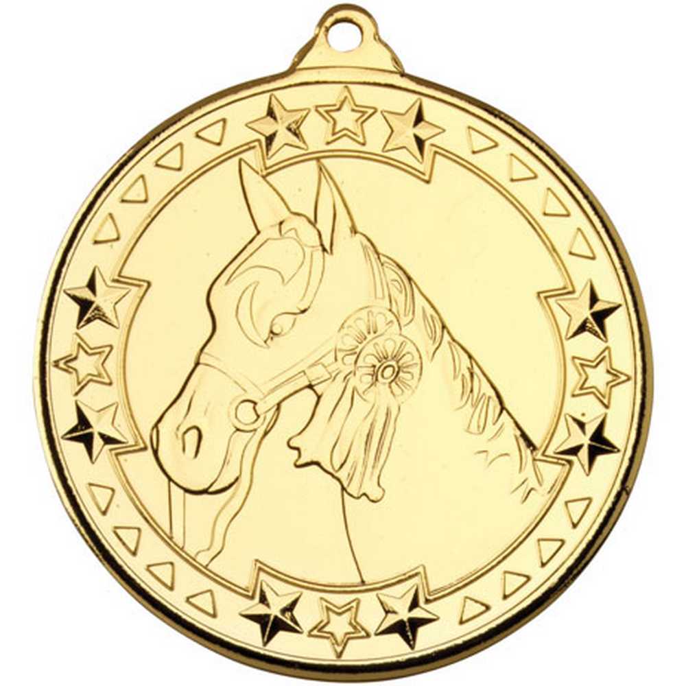 HORSE TRI STAR MEDAL GOLD - 2in
