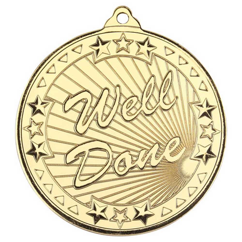 WELL DONE TRI STAR MEDAL GOLD - 2in
