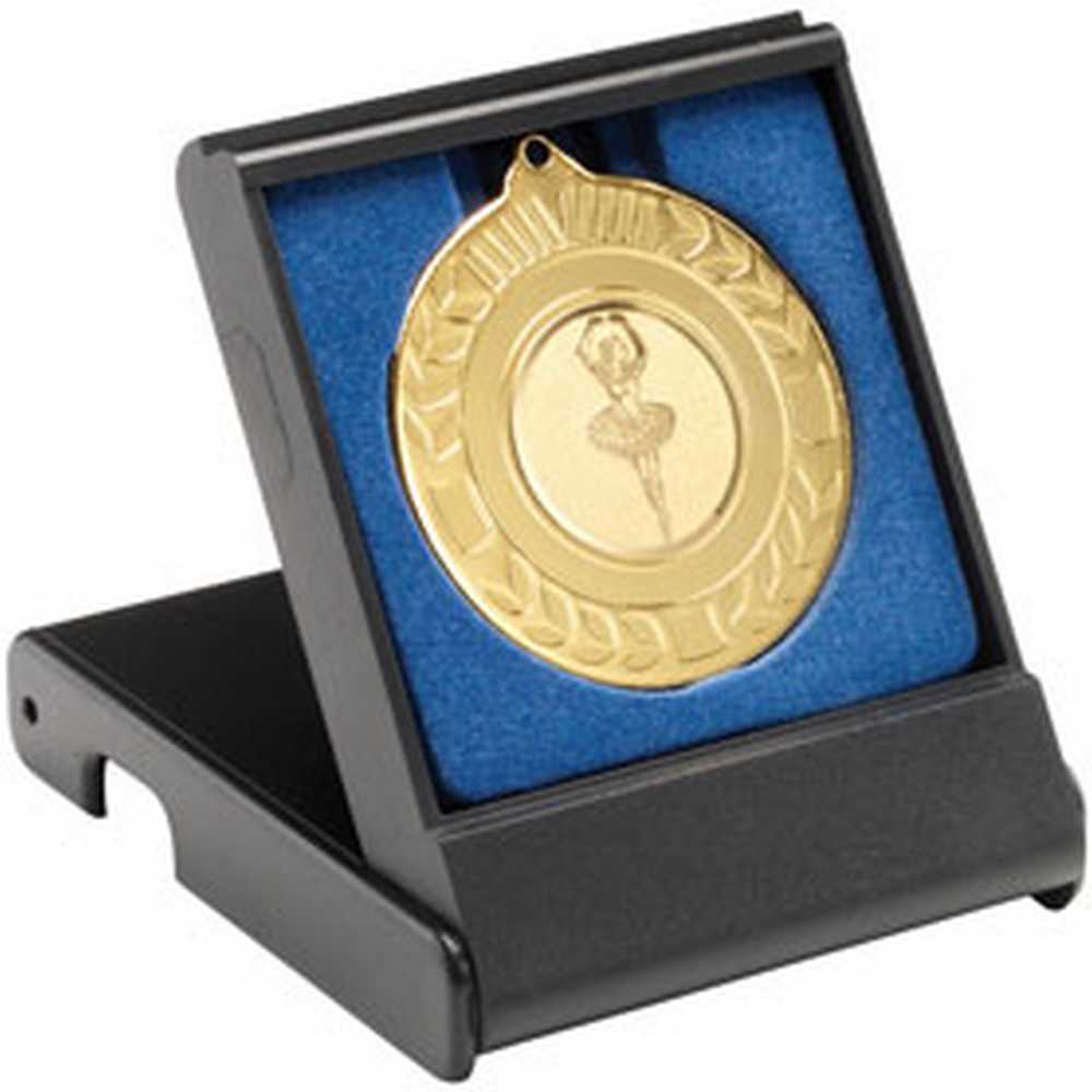 BLACK MEDAL BOX SMALL (40/50mm RECESS BLUE INSERT) - 3.5in