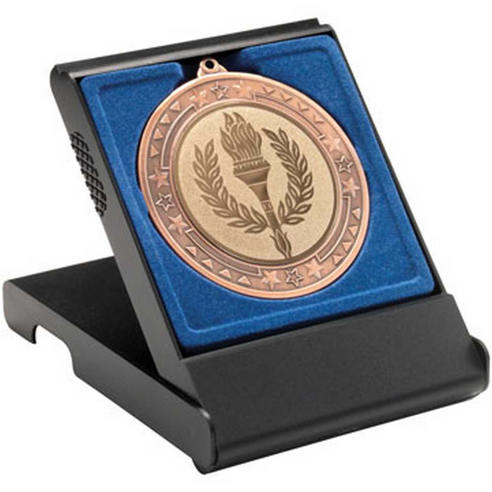 BLACK MEDAL BOX LARGE (50/60/70mm RECESS BLUE INSERT) - 4.75in