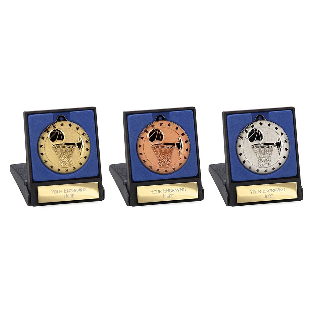 Cascade Stars Basketball Medal & Box Silver 50mm
