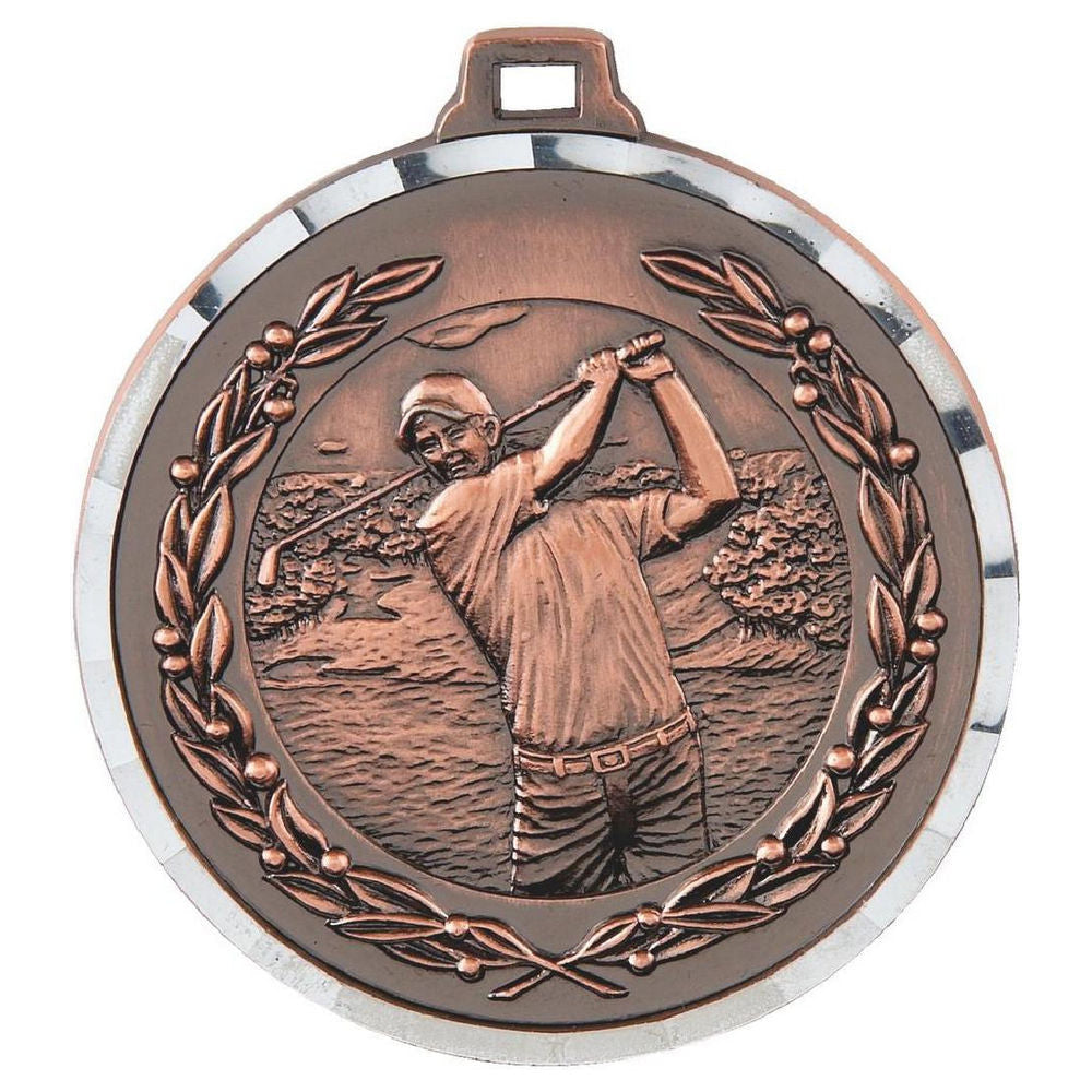 50mm Diamond Edged Male Golf Medal (Bronze) 50mm