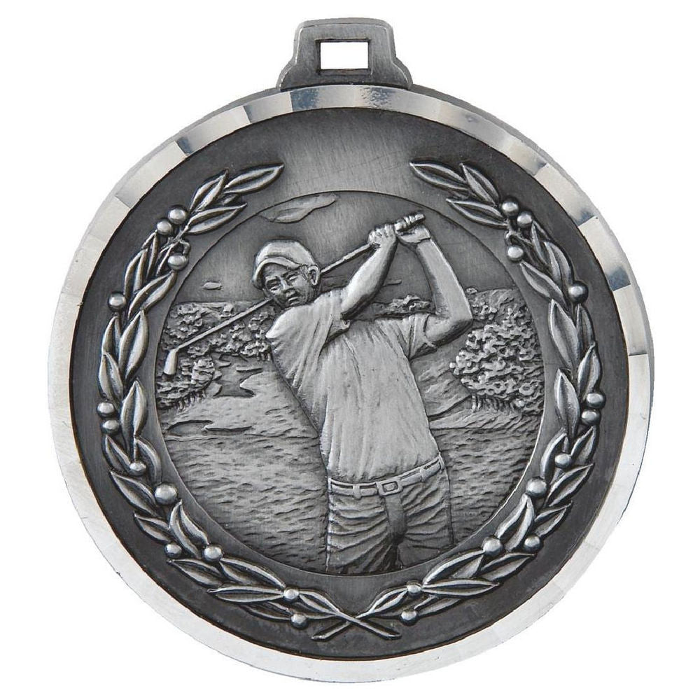 50mm Diamond Edged Male Golf Medal (Silver) 50mm