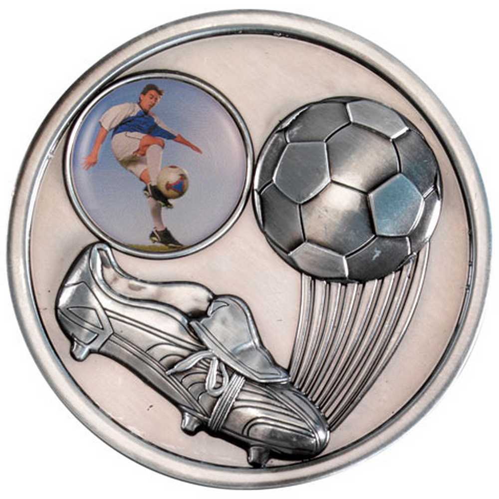 FOOTBALL AND BOOT MEDALLION (1in CENTRE) ANTIQUE SILVER - 2.75in