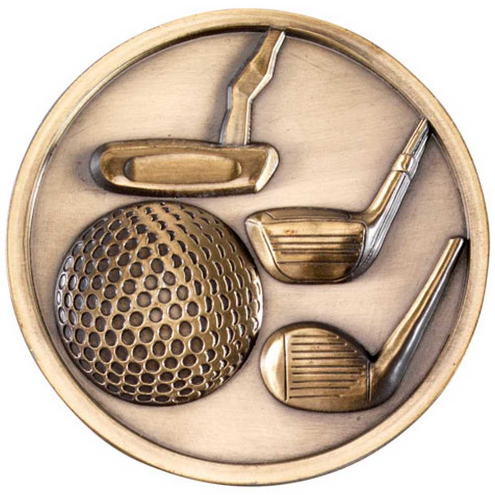 GOLF CLUBS MEDALLION ANTIQUE GOLD - 2.75in