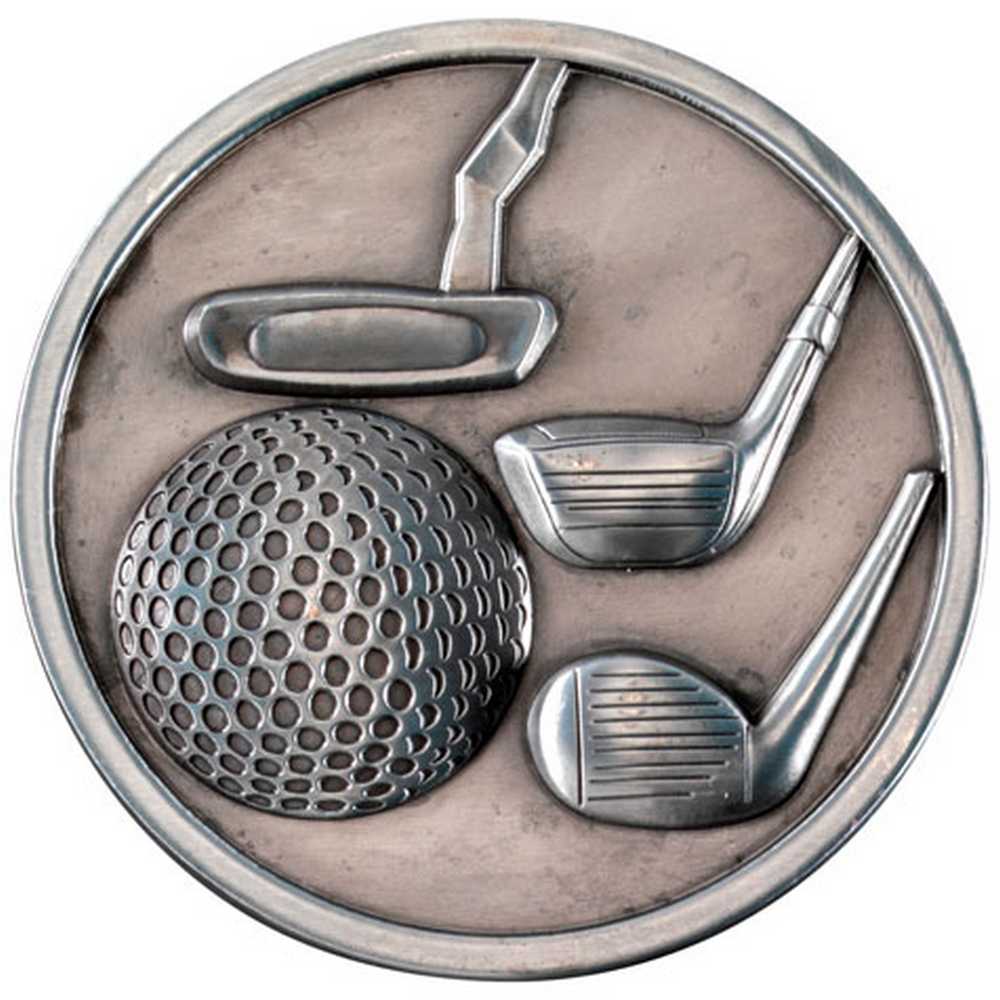 GOLF CLUBS MEDALLION ANTIQUE SILVER - 2.75in