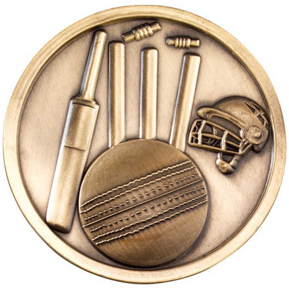 CRICKET MEDALLION ANTIQUE GOLD - 2.75in