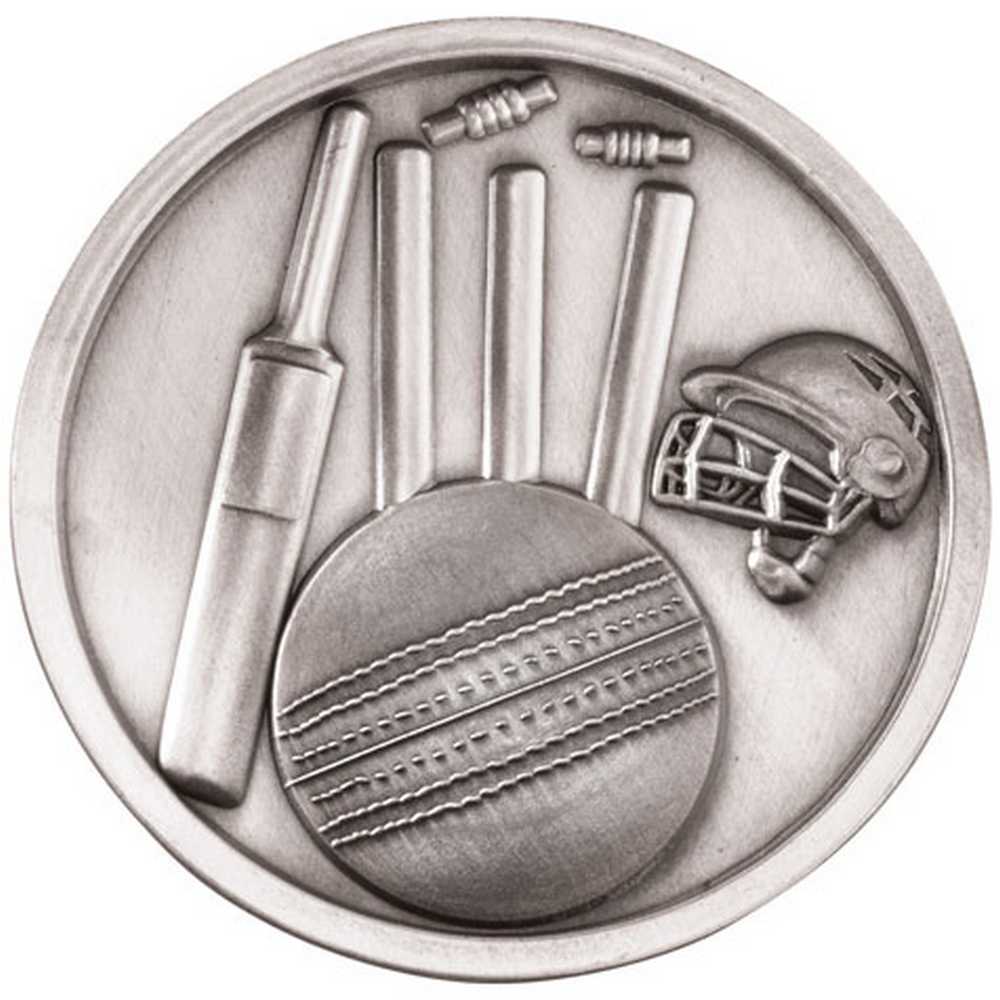 CRICKET MEDALLION ANTIQUE SILVER - 2.75in