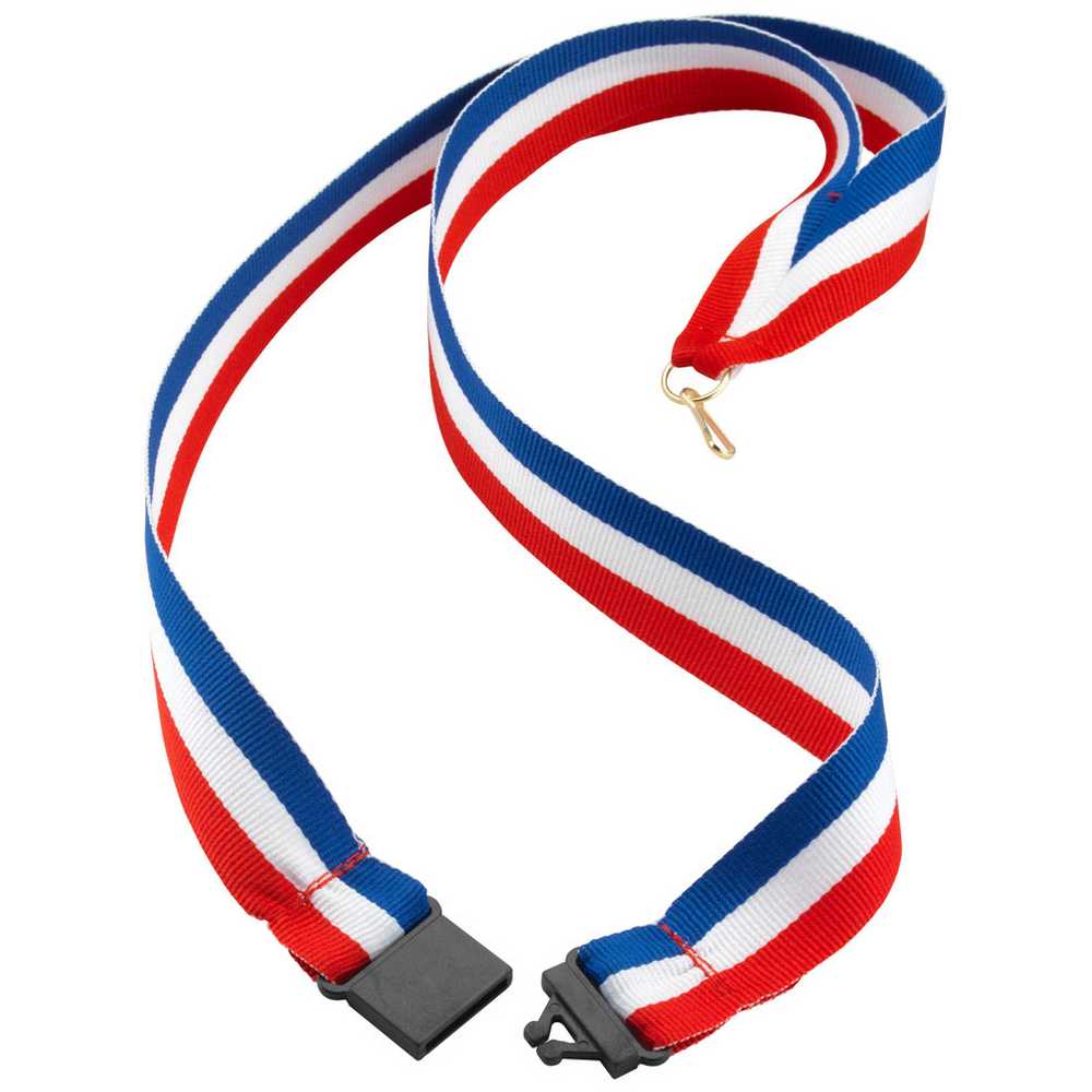 MEDAL RIBBON R/W/B WITH PLASTIC SAFETY CLIP - 30 X 0.875in