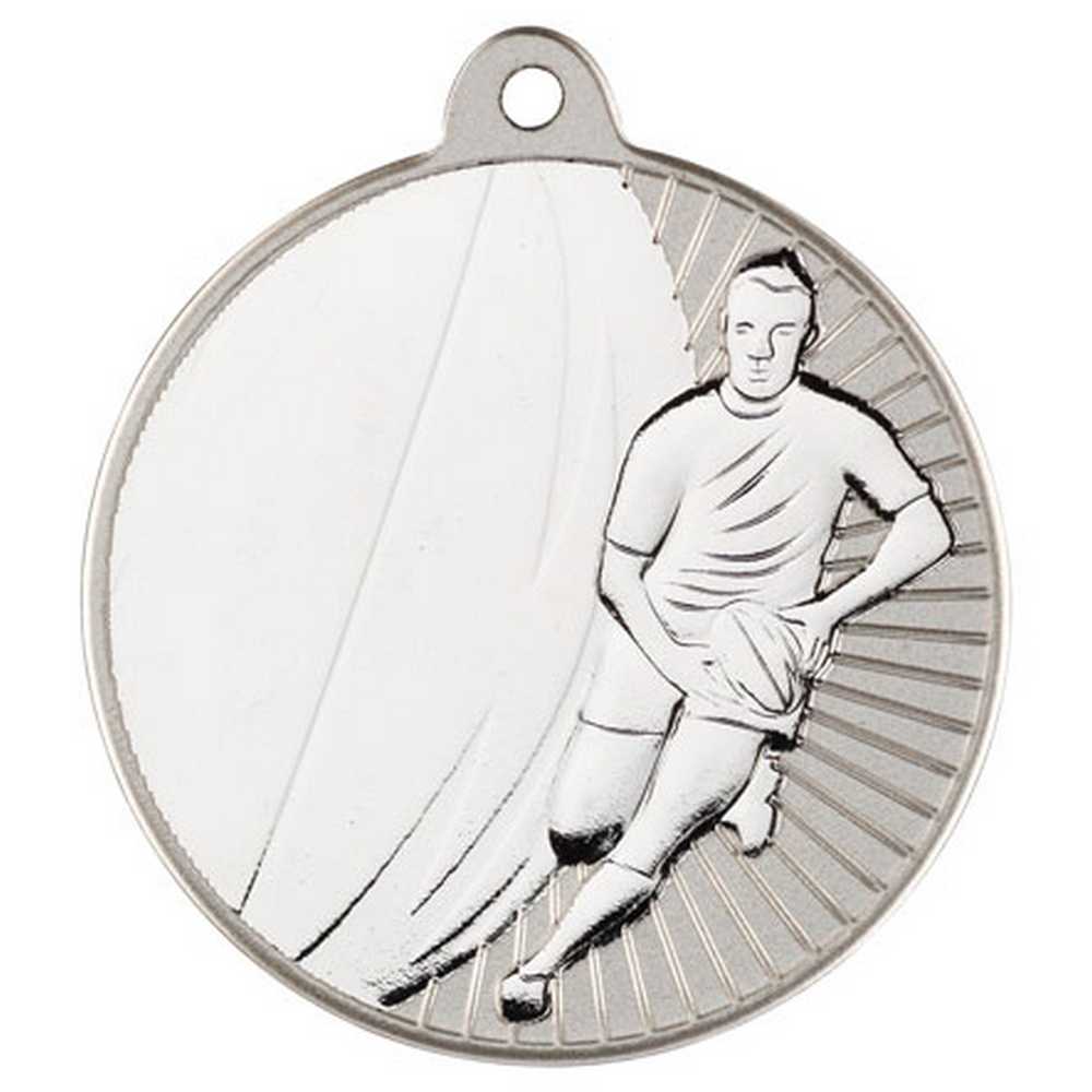 RUGBY TWO COLOUR MEDAL MATT SILVER/SILVER - 2in