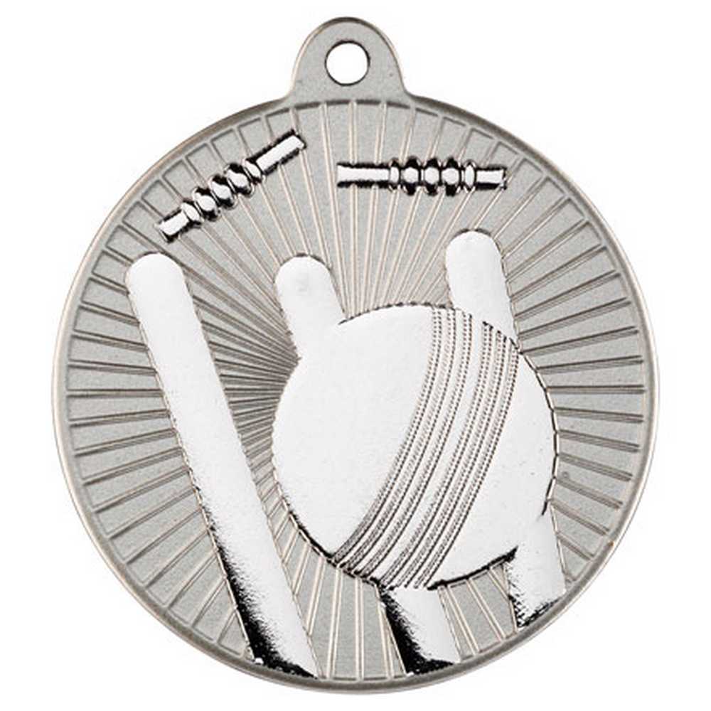 CRICKET TWO COLOUR MEDAL MATT SILVER/SILVER - 2in