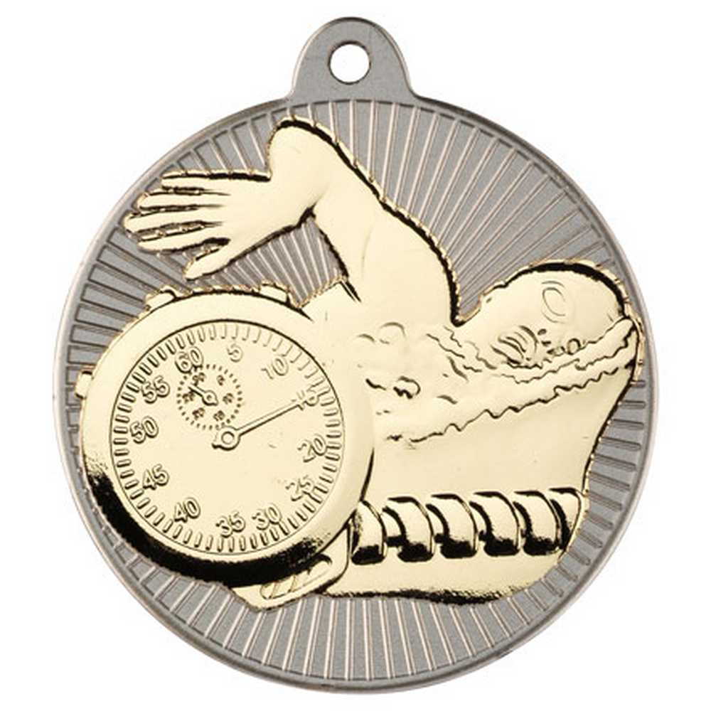 SWIMMING TWO COLOUR MEDAL MATT SILVER/GOLD - 2in