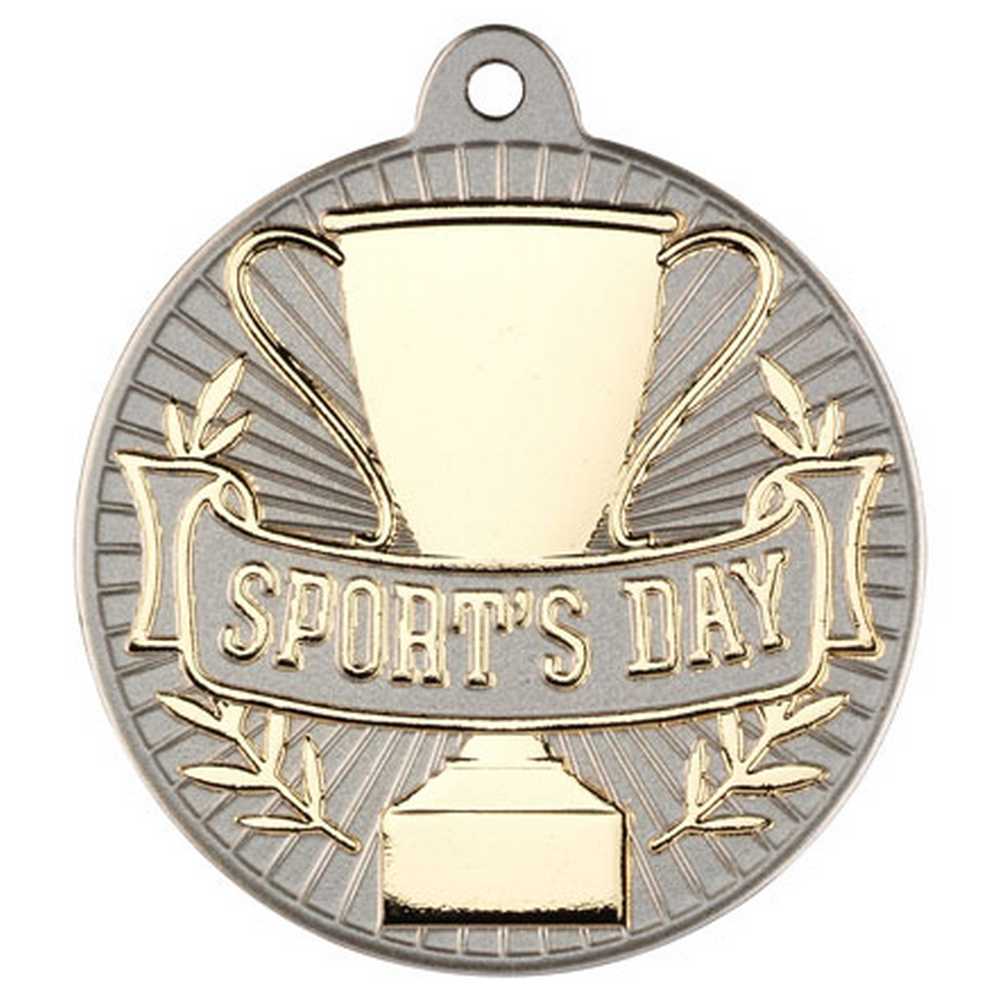 SPORTS DAY TWO COLOUR MEDAL MATT SILVER/GOLD - 2in