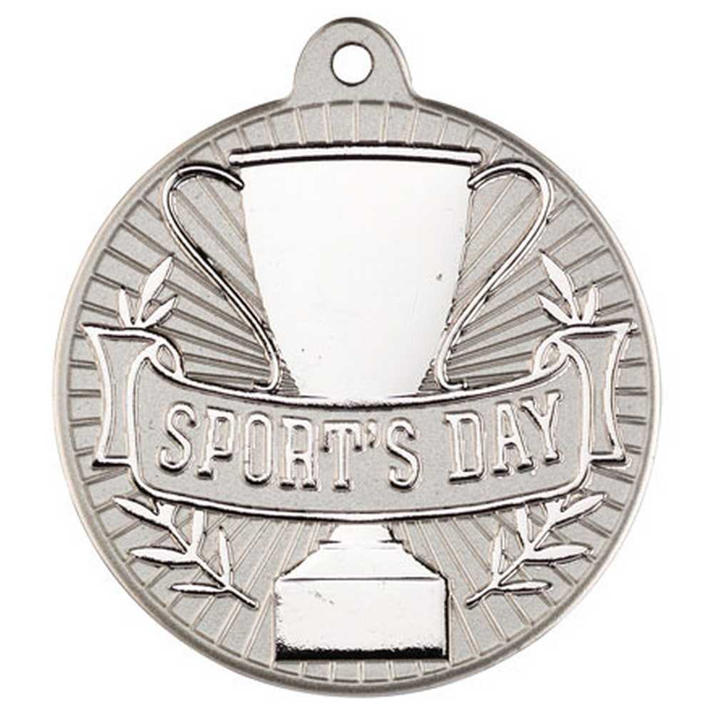 SPORTS DAY TWO COLOUR MEDAL MATT SILVER/SILVER - 2in