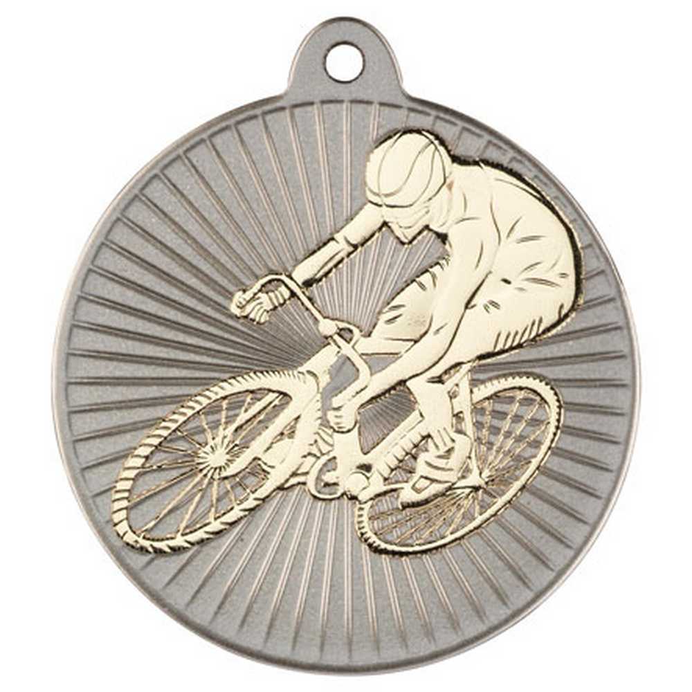 CYCLING TWO COLOUR MEDAL MATT SILVER/GOLD - 2in