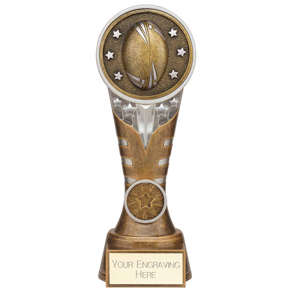 Ikon Tower Rugby Award Antique Silver & Gold 200mm